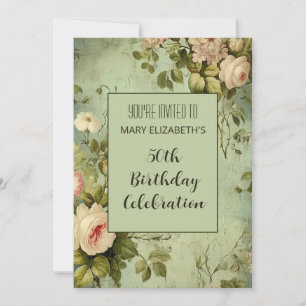 White Rose Greenery BIrthday Party Invitation