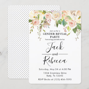 White Rose Greenery Gender Reveal Baby Shower Invitation