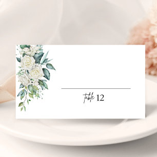 White Rose Greenery Wedding Folded Place Card