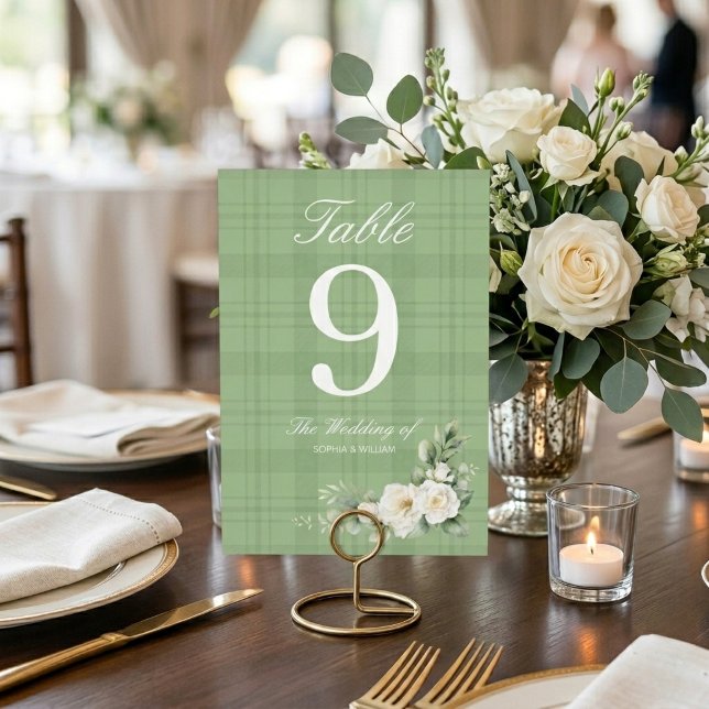 White Rose Greenery Wedding Table Number (Creator Uploaded)
