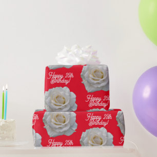 White Rose Happy Birthday Red Wrapping Paper