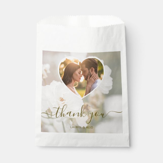 White Rose Heart Photo Template Wedding Thank You Favour Bag (Front)
