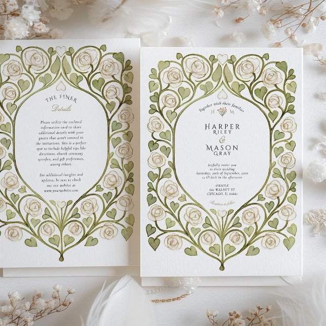 White Rose & Heart Vine Wedding Invitation (Creator Uploaded)