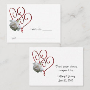 White Rose Heart Wedding Table  Place Card
