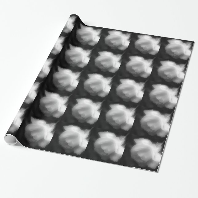 White Rose High Contrast Black And White Wrapping Paper (Unrolled)