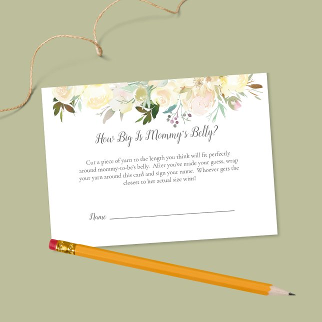 White Rose How Big Is Mum's Belly Baby Shower Game Enclosure Card (Creator Uploaded)