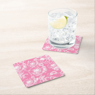 White Rose Illusion Lace Design Square Paper Coaster