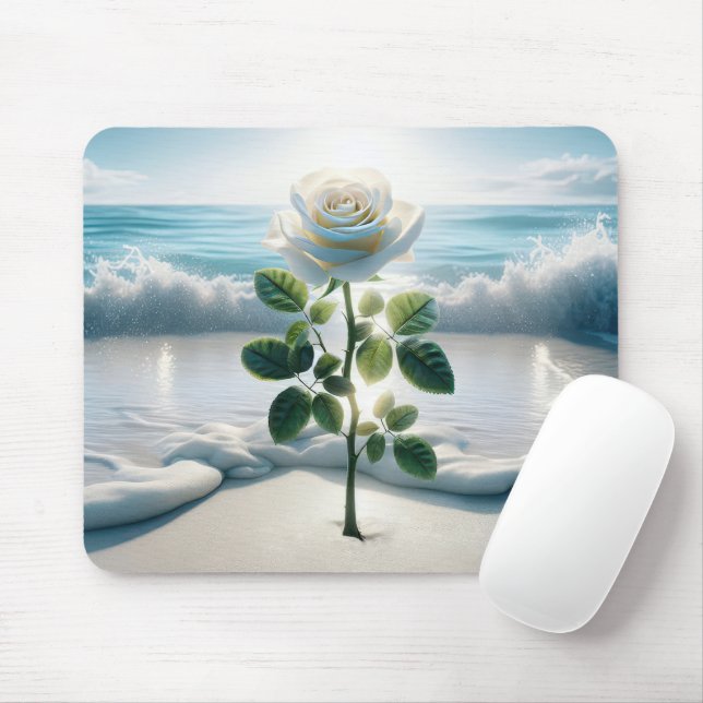 White Rose In Beach Sand Mouse Pad (With Mouse)
