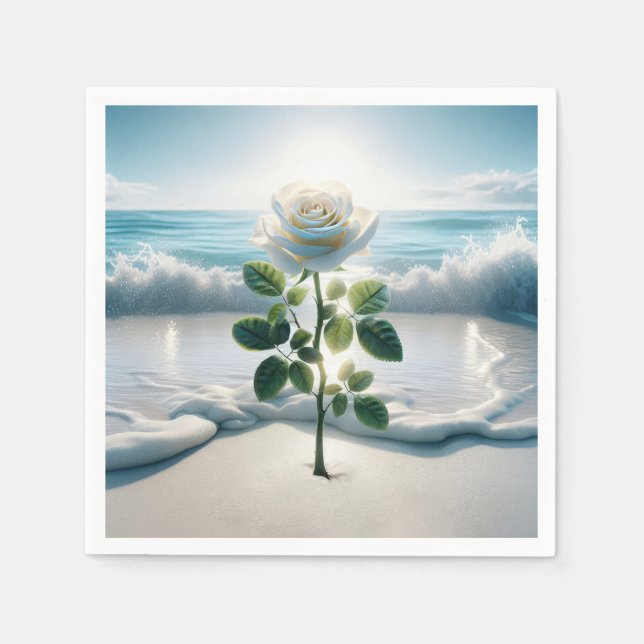 White Rose In Beach Sand Napkin (Front)