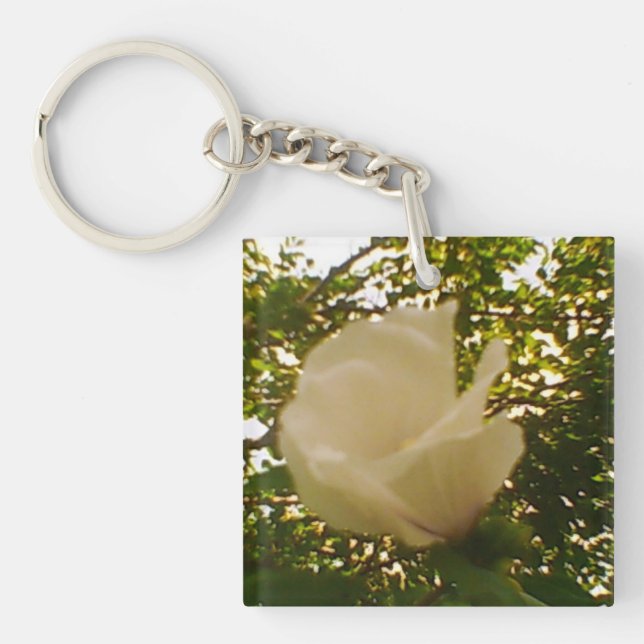 White Rose in Bloom Key Ring (Front)