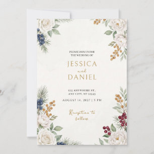 White Rose Juniper Berry Wedding Invitation