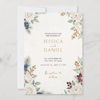 White Rose Juniper Berry Wedding Invitation