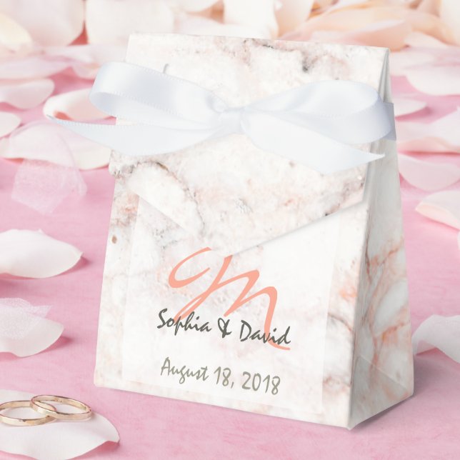 White Rose Marble Monogram Wedding Favour Box (Wedding)