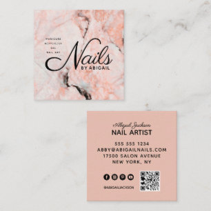 White Rose Marble Nails By Name QR Code Peach Square Business Card