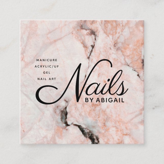 White Rose Marble Nails By Name Website & QR Code Square Business Card (Front)