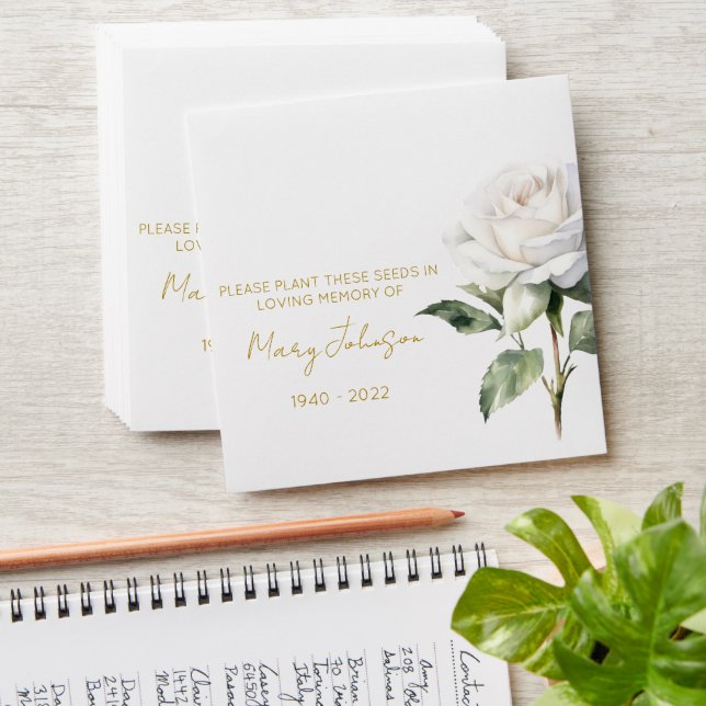 White Rose Memorial Funeral Seed Envelope (Stacked)