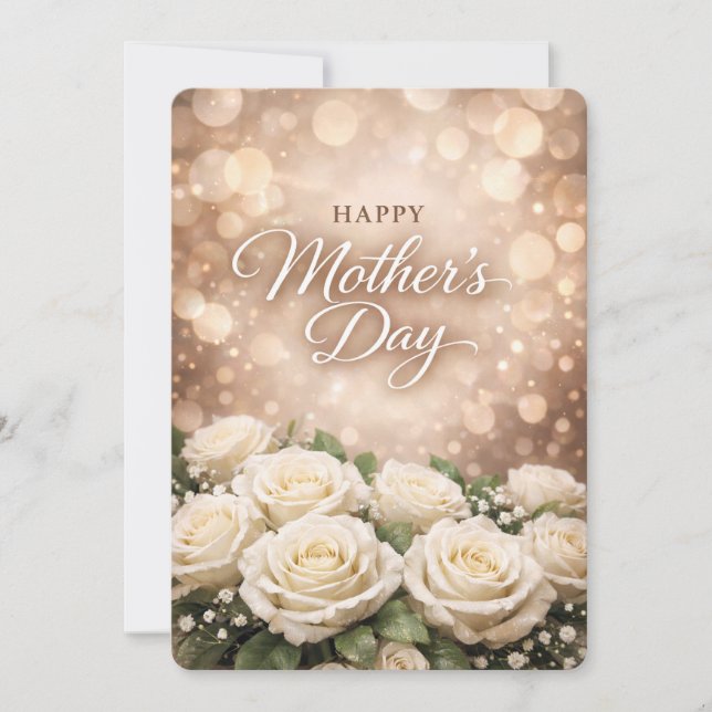 White Rose Mother’s Day Greeting Design Holiday Card (Front)