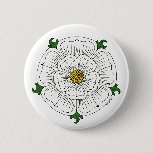 White Rose of York 6 Cm Round Badge (Front)