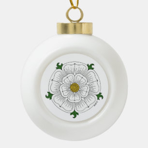 White Rose of York Ceramic Ball Christmas Ornament