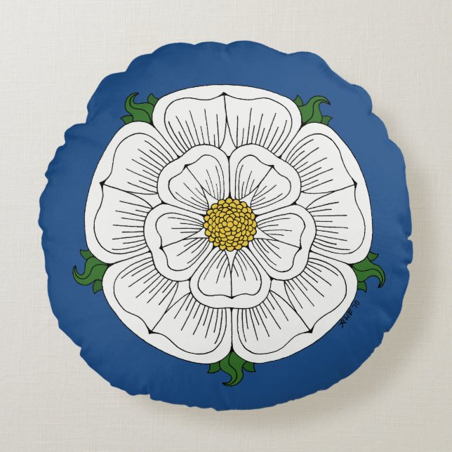 White Rose of York Round Cushion (Front)