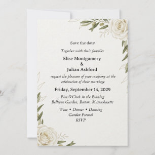 White Rose Olive Branch Save the Date Card