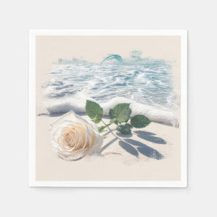 White Rose On Beach Sand Napkin