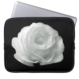 White Rose On Black Background Laptop Sleeve