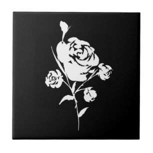 White Rose on Black Ceramic Tile