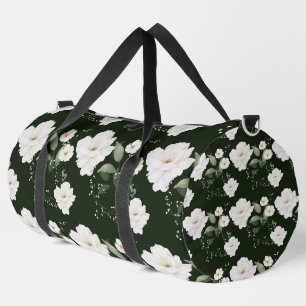 White Rose on Black Floral Gift Buffle Gym Bag