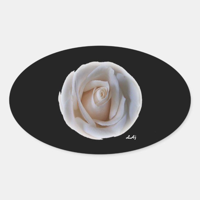 White Rose on Black Oval Sticker (Front)