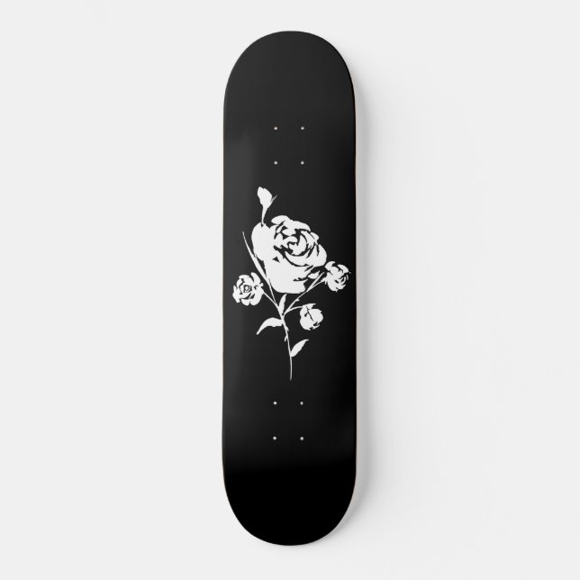 White Rose on Black Skateboard (Front)