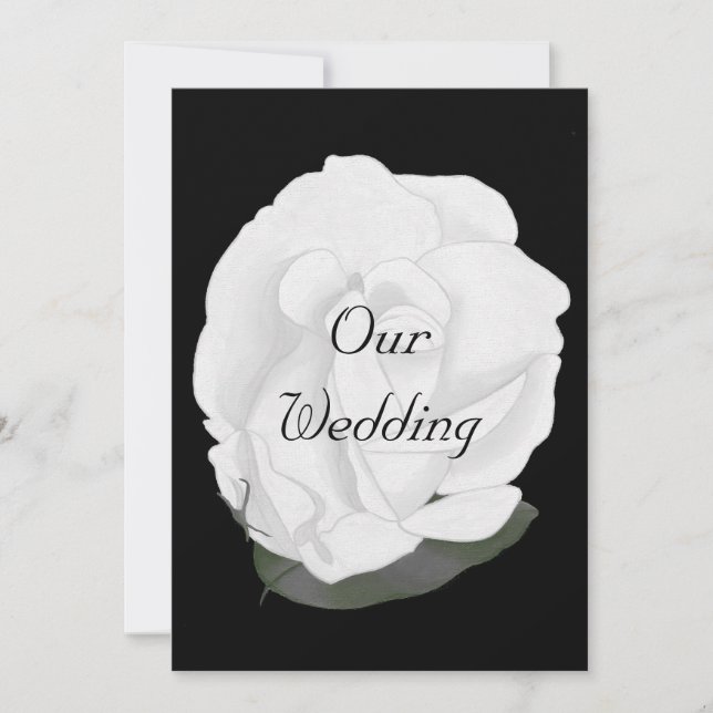 White Rose on  Black, Wedding Invitations (Front)