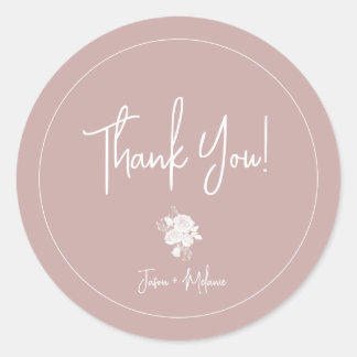 White Rose on Dusty Pink Thank You Sticker