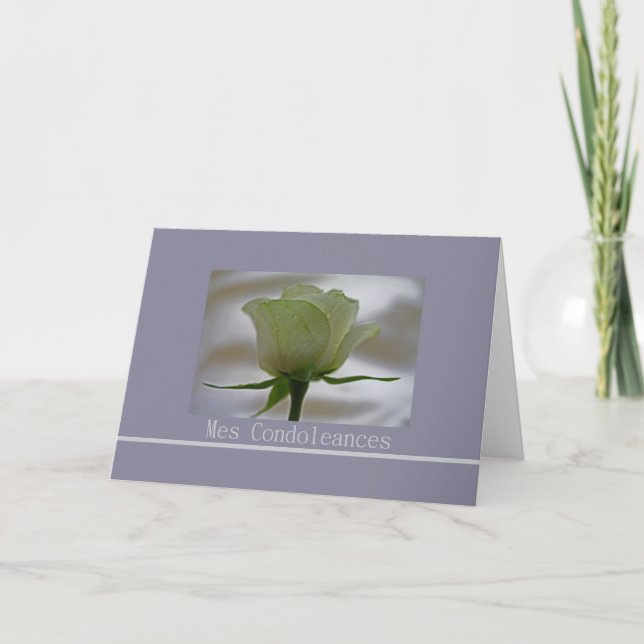 white rose on grey french sympathy card (Front)