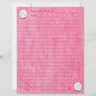White Rose on Lined Pink Stationery Custom Letterhead