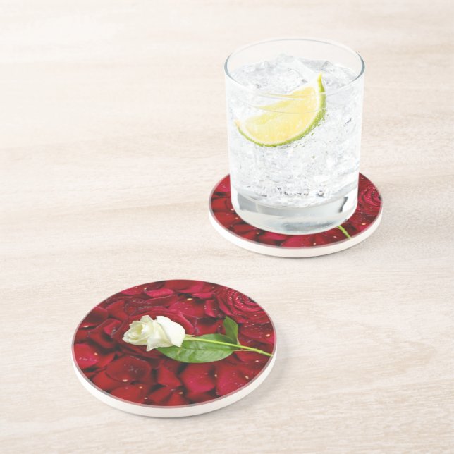 White Rose On Red Petals Coaster (Side)