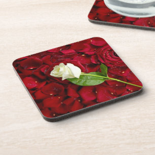 White Rose On Red Petals Coaster