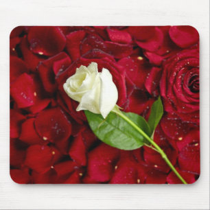White Rose On Red Petals Mouse Pad