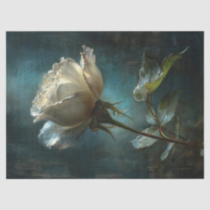 White Rose on Teal Painted Background Decoupage Tissue Paper