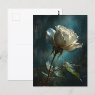 White Rose on Teal Painted Background Postcard