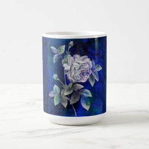 White Rose on Textured Blue- Navy Ground Coffee Mug