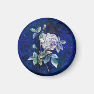 White Rose on Textured Blue- Navy Ground Magnet