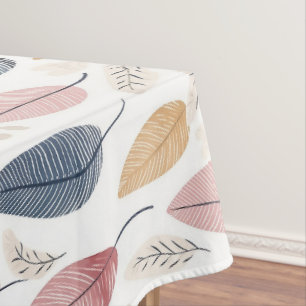 White Rose Orange Blue Boho Leaves Tablecloth