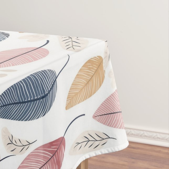 White Rose Orange Blue Boho Leaves Tablecloth (In Situ)