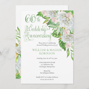 White Rose Orchid 60th Wedding Anniversary Party  Invitation