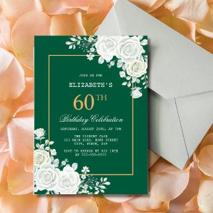 White Rose Pastel Green Floral Birthday Invitation