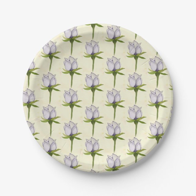 white rose pattern paper plate (Front)