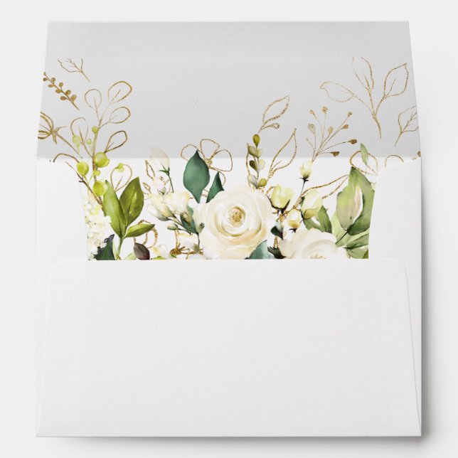 White Rose Peony Greenery Floral for 5x7 cards Envelope (Back (Bottom))