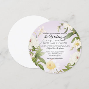 White Rose Peony Vintage Lavender Floral Wedding Invitation