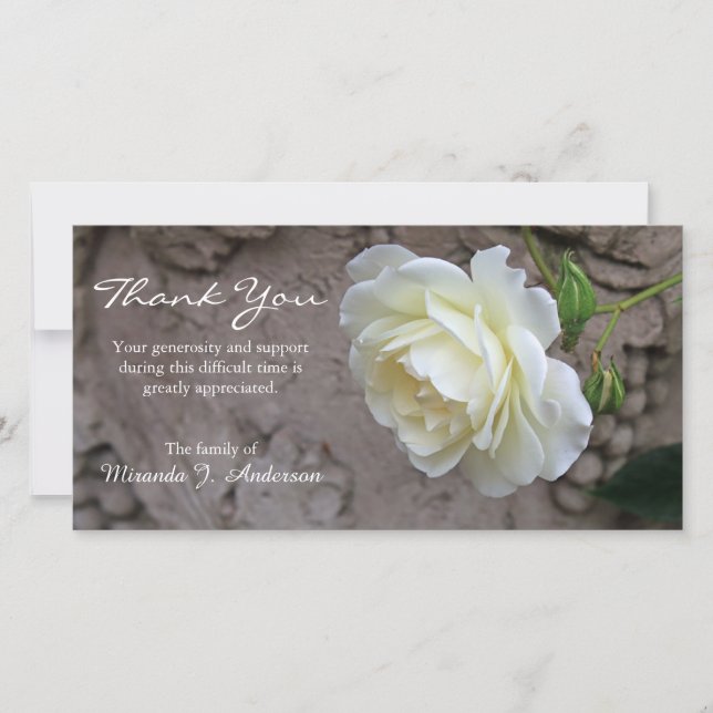 White rose photo floral sympathy thank you card (Front)